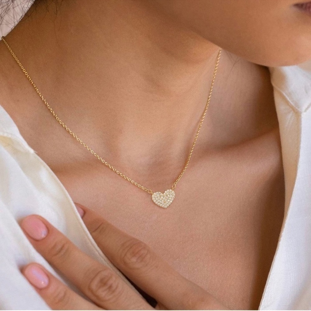 14k Gold Plated CZ Heart Pendant Necklace
